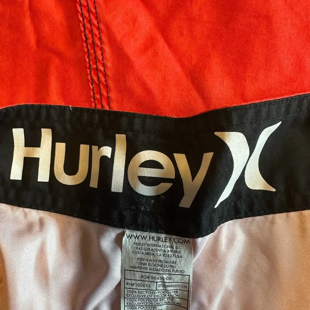 Hurley Board Shorts Men’s 34 Red Gray‎ White Stripe Swim Trunks